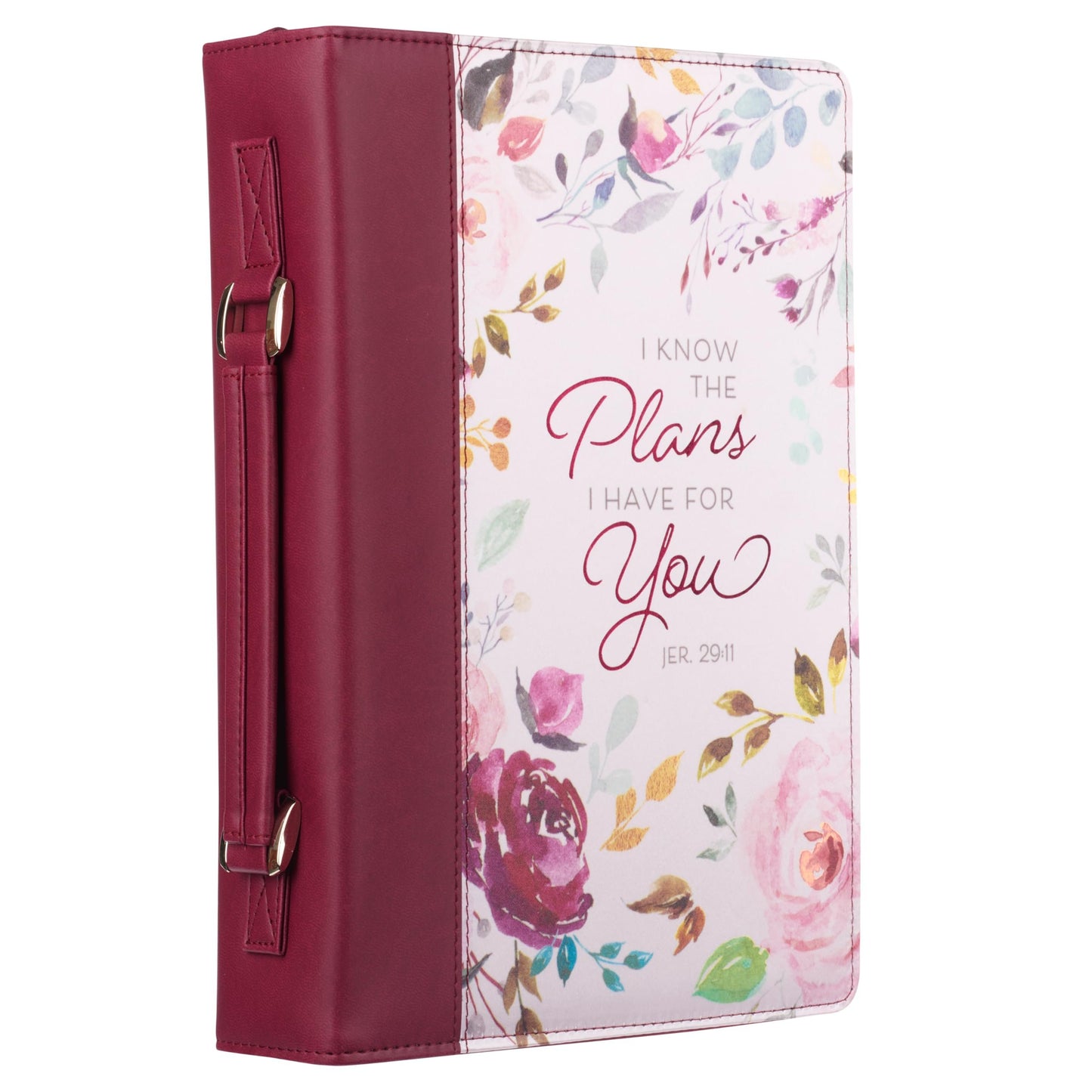 Christian Art Gifts Fashion Bible Cover I Know The Plans Floral Jeremiah 29:11 Faux Leather, Pink/Plum
