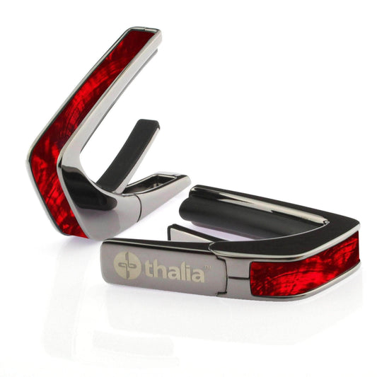 THALIA BLACK CHROME FINISH CAPO WITH RED ANGEL WING INLAY