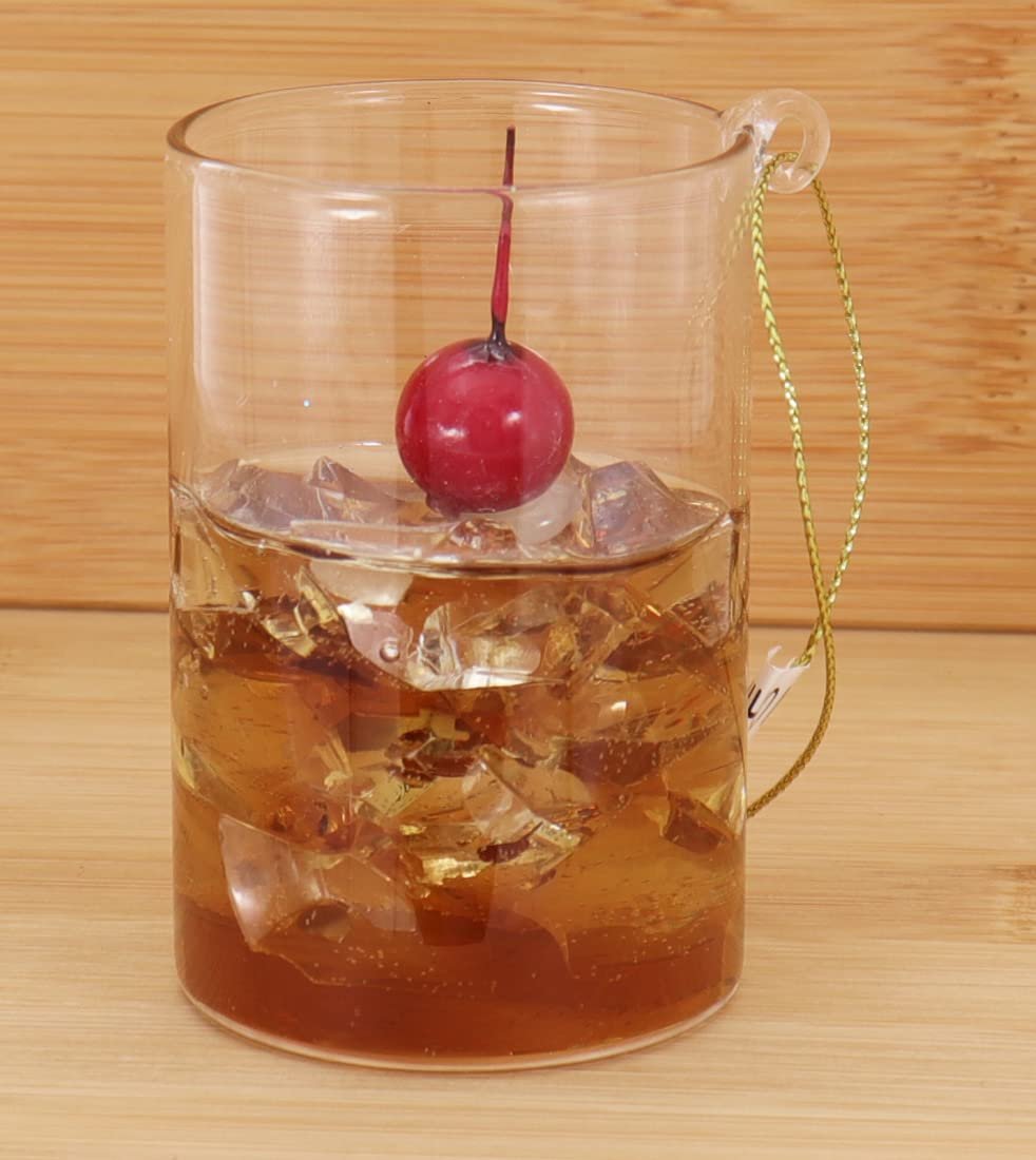 Cody Foster Whisky on Rocks - Christmas Cocktail Drink Glass Ornament 3 1/2 in on String
