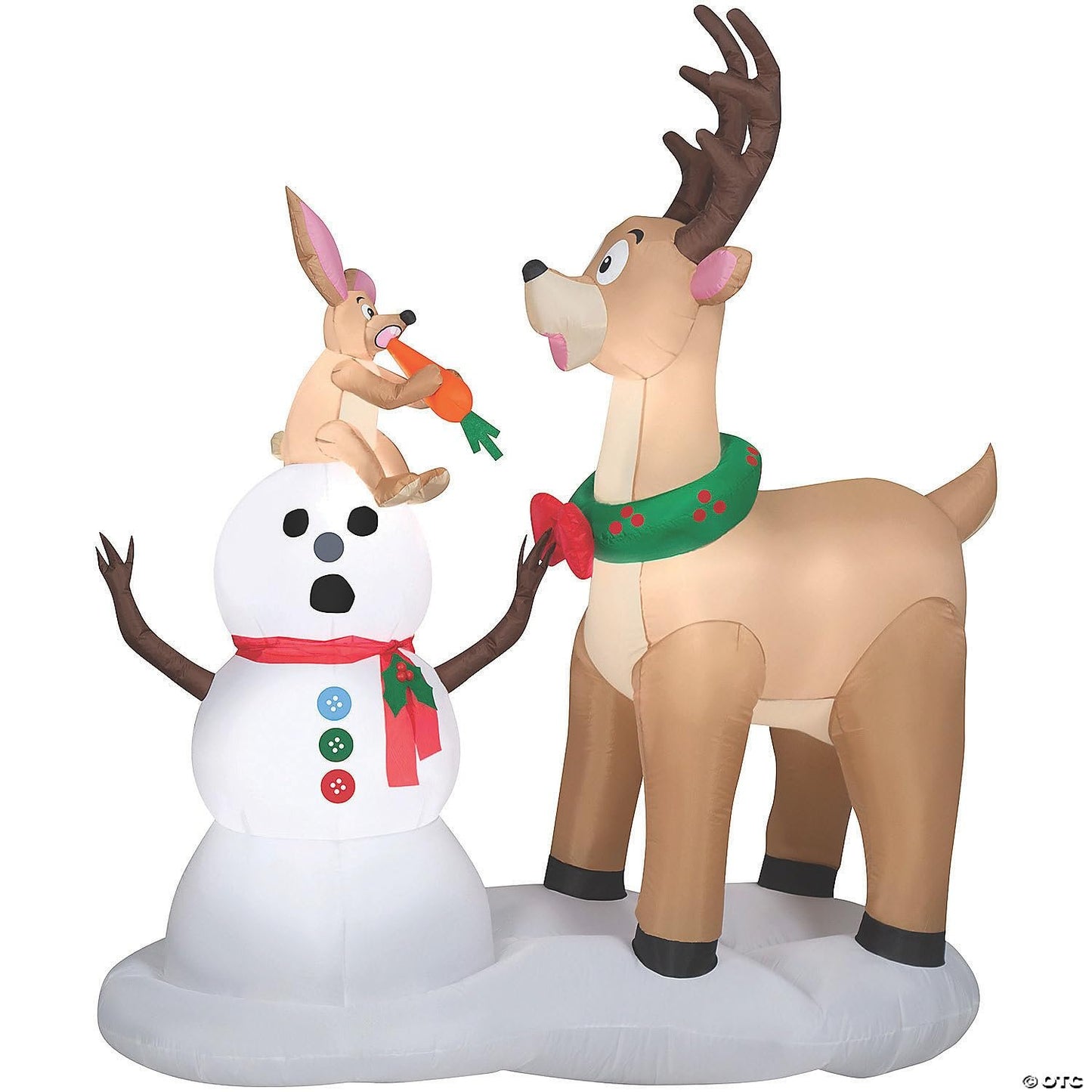 6' Gemmy Airblown Inflatable Surprised Caribou Watching Rabbit Eat A Snowman's Nose Yard Decoration 114026