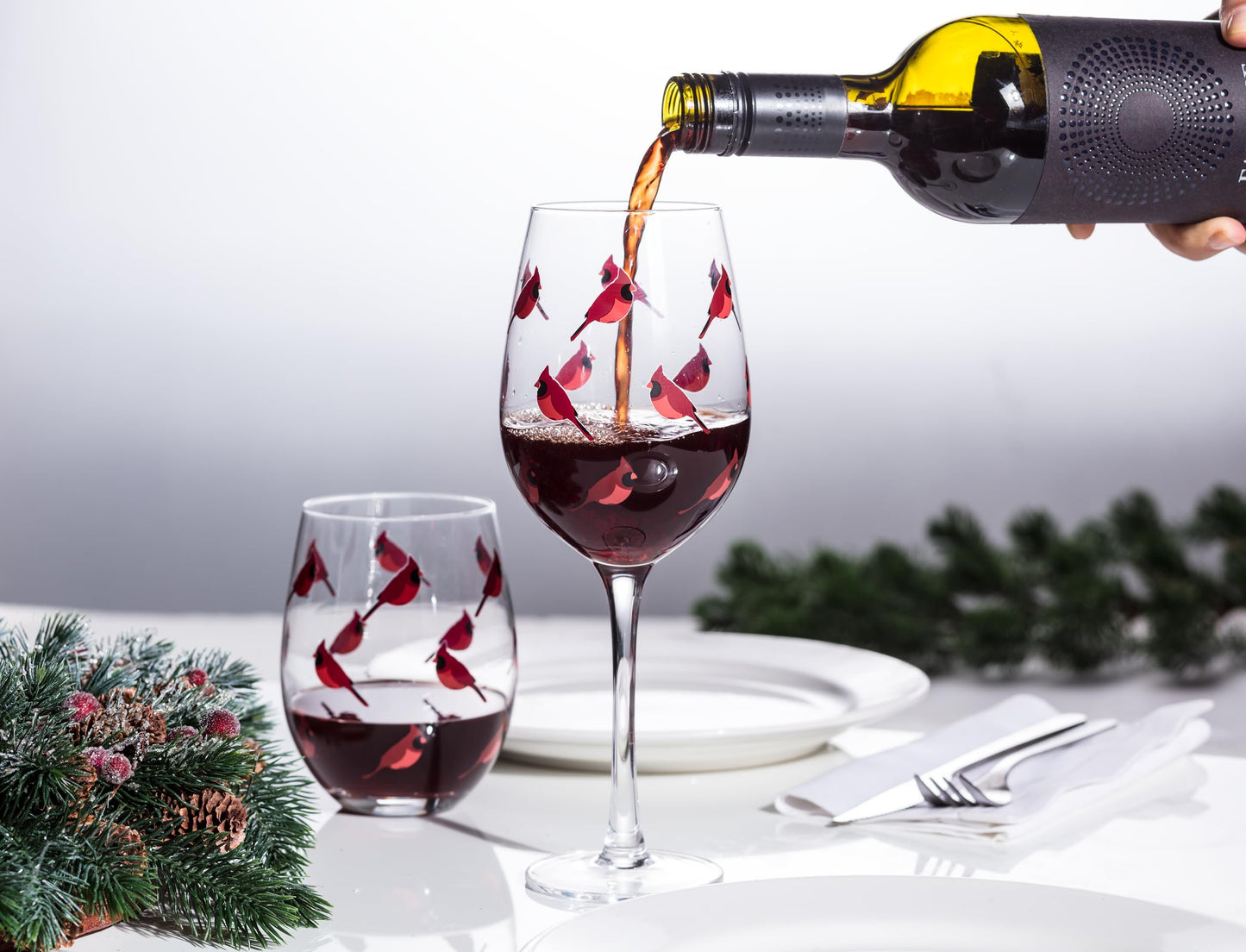 Abbott Collection Cardinal Stemless Wine Goblet - Glass, Clear/Red, 5" H (14oz)
