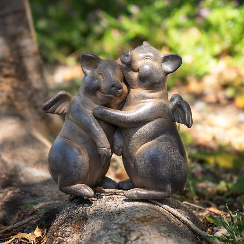 Pacific Giftware 5" Tall Flying Pig Couple Hugging Resin Figurine, Charming Home Accent