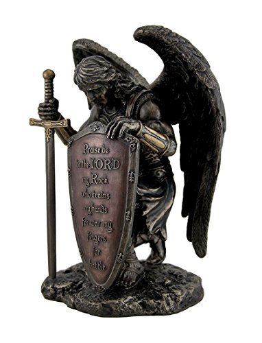Veronese Design 8 1/4 Praise The Lord My Rock Kneeling Warrior Angel Saint Michael Cold Cast Resin Bronze Finish Sculpture