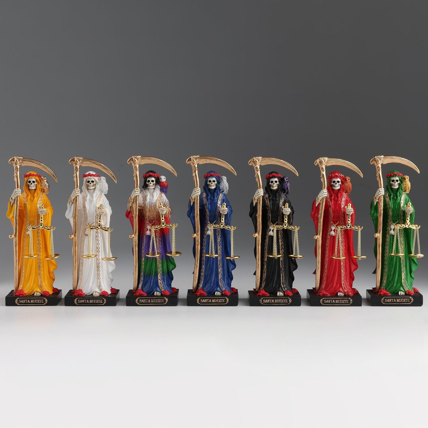 Veronese Design 4 1/4 Seven Color Santa Muerte Set of 7 Polystone Hand Painted Collectible Figurine Home Decor Miniature