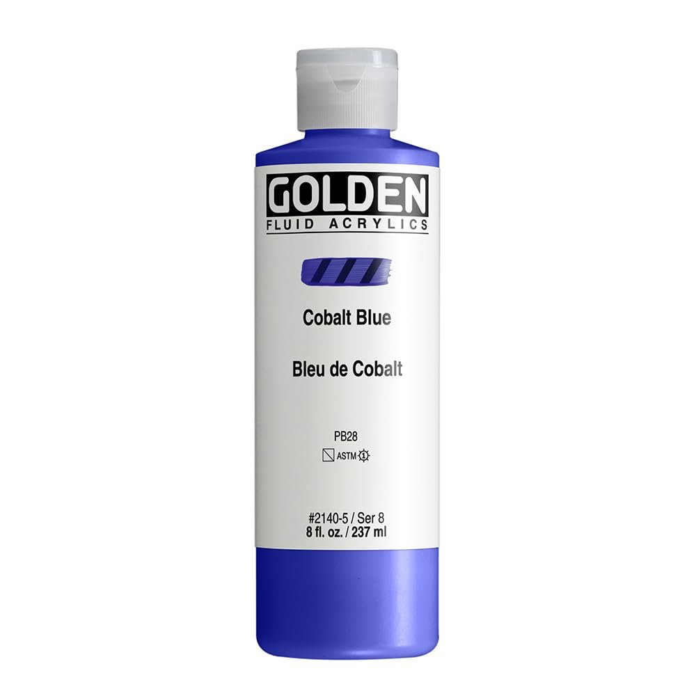 Fluid Acrylics by GOLDEN, Cobalt Blue, 8 fl. oz. Bottle, Professional Acrylic Paint, Semi-Transparent