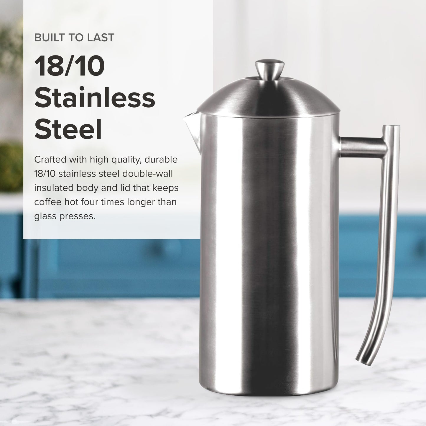 Frieling USA Double Wall Stainless Steel French Press Coffee Maker with Zero Sediment Dual Screen