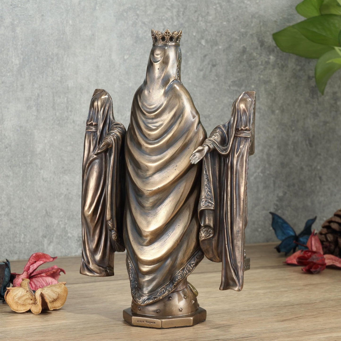 Veronese Design 8 1/8 Inch Lady of Grace with Polyptych Sculpture of Pieta Resin Statue Cold Cast Bronze Finish