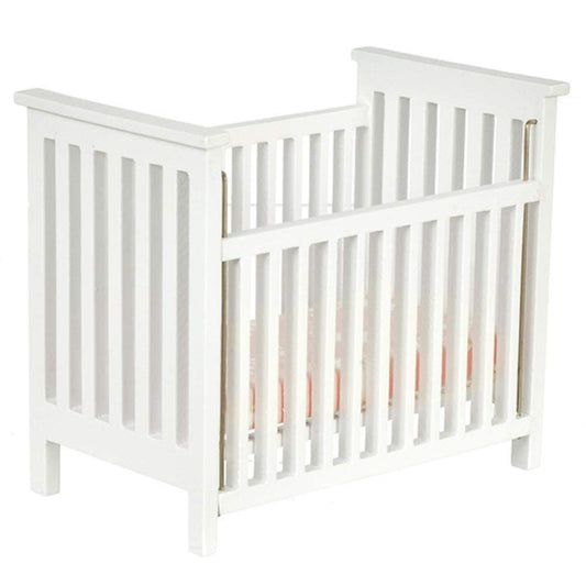 Classics by Handley Dollhouse Miniature White Slatted Nursery Crib with Pink Fabric