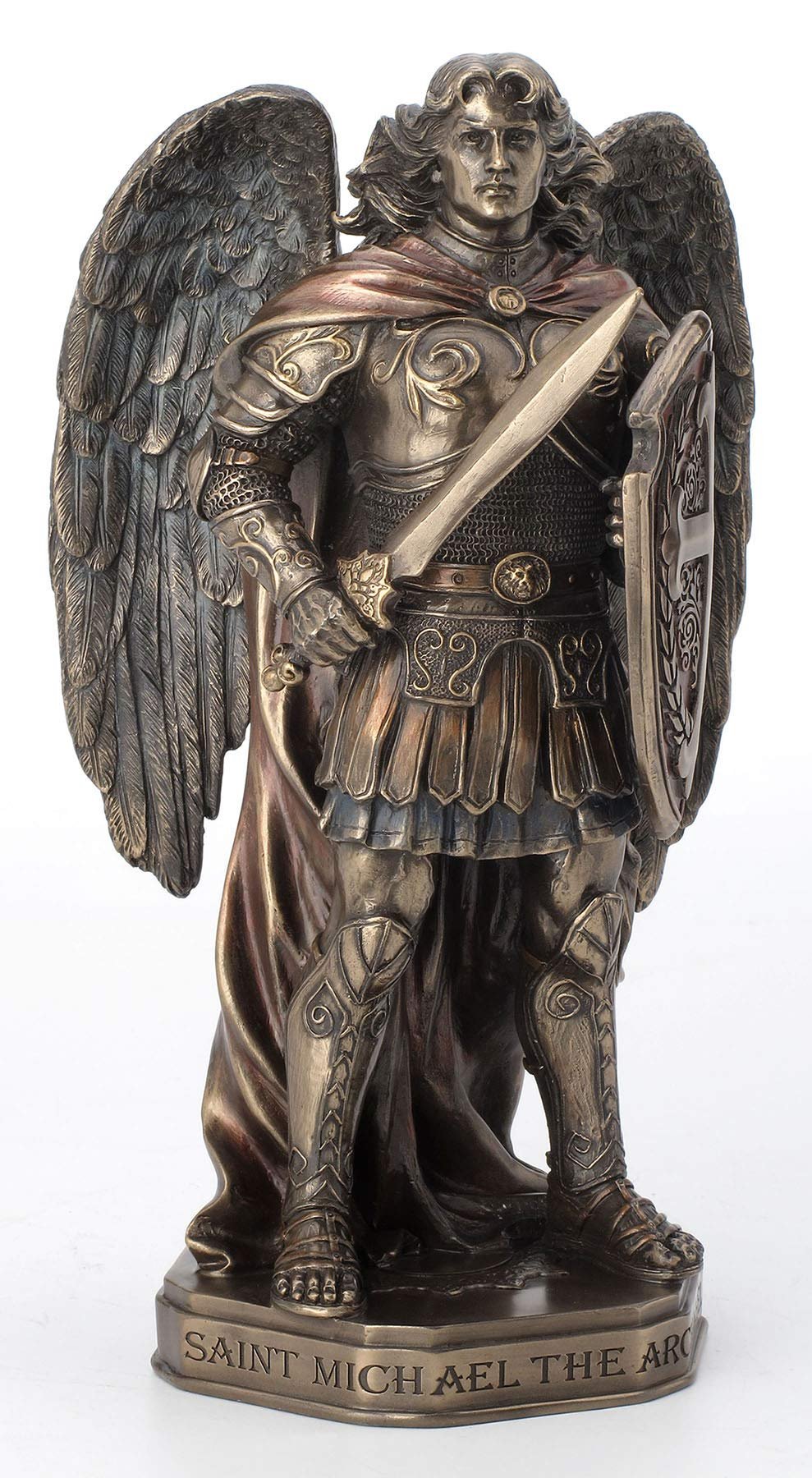 Veronese Design 11 Inch Archangel Saint Michael Sword and Shield with Base Cold Cast Resin Bronze Finish Statue Home Decor