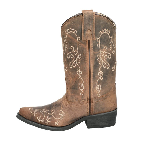 Smoky Mountain Boots Women's Jolene Pull on Embroidered Snip Toe Brown Waxed Distress Boots Cowboy