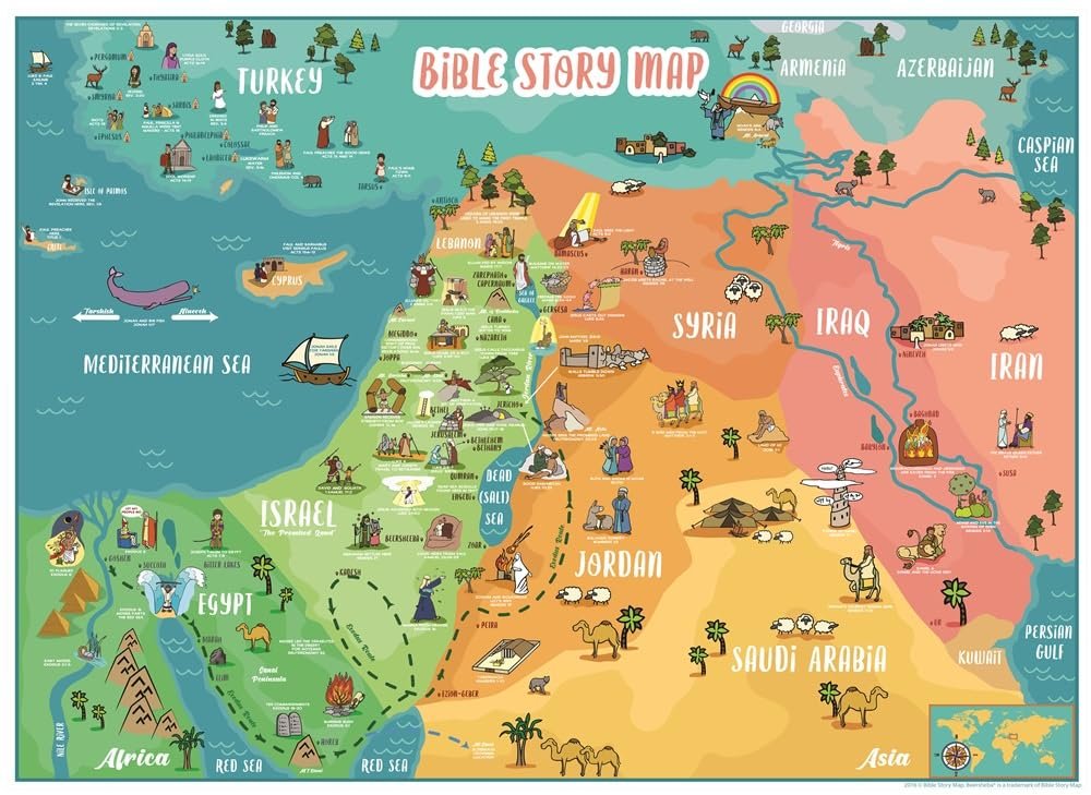 Bible Posters for Kids (Set of 4) – Educational & Inspirational Includes The Lord’s Prayer, Ten Commandments, Bible Story Map, & Family Tree Timeline