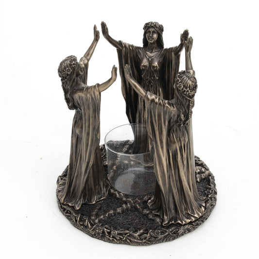 Veronese Design Wicca Triple Goddess Festive Ritual Cold Cast Resin Antique Bronze Finish Candle Holder
