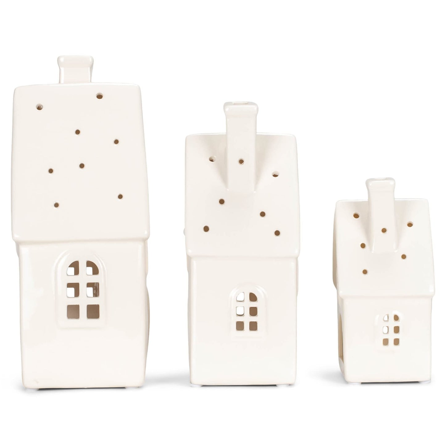 RAZ Imports 2022 Cozy Christmas 8.25" White Ceramic House, Set of 3