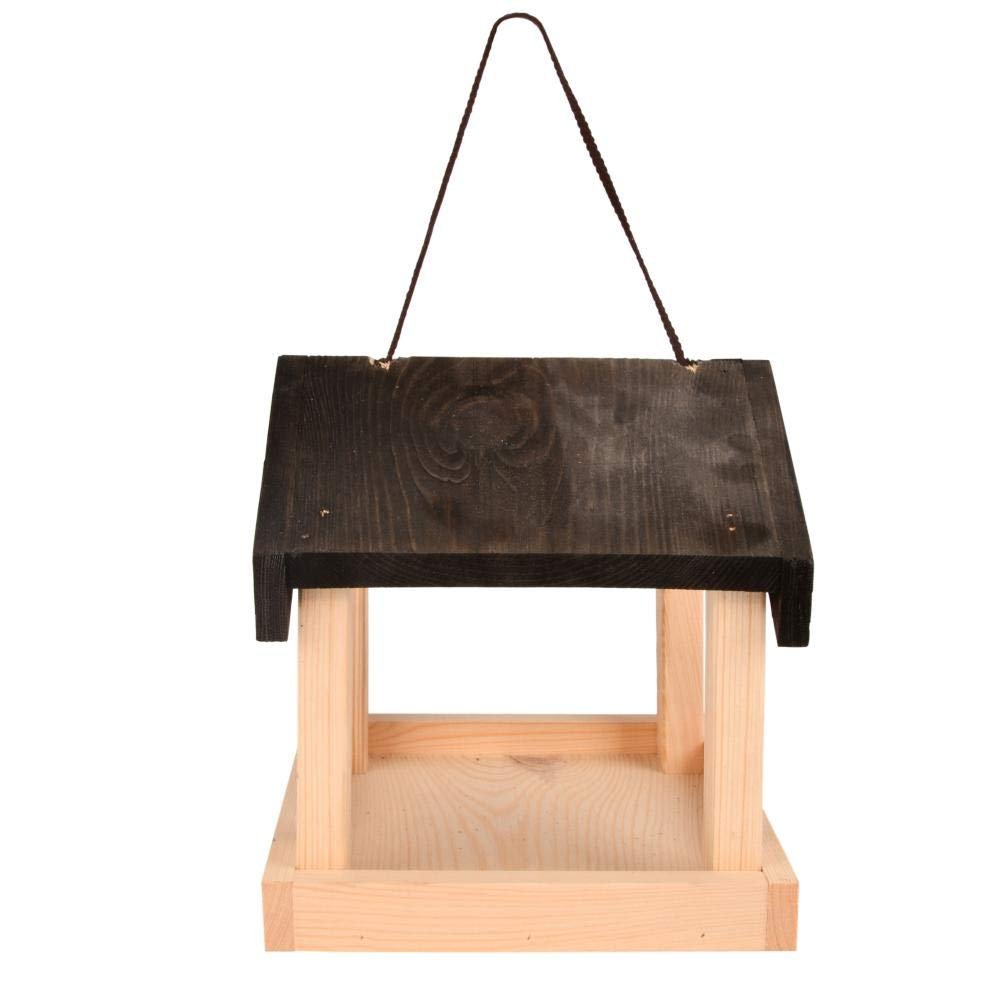 Esschert Design FB463 Hanging House-Shaped Wood Bird Feeder with Rope