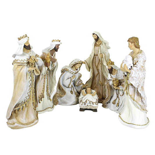 Roman 7pc Gold Rope Accented Nativity Set 8.5" H, Christmas Decor, Religious Gifts,