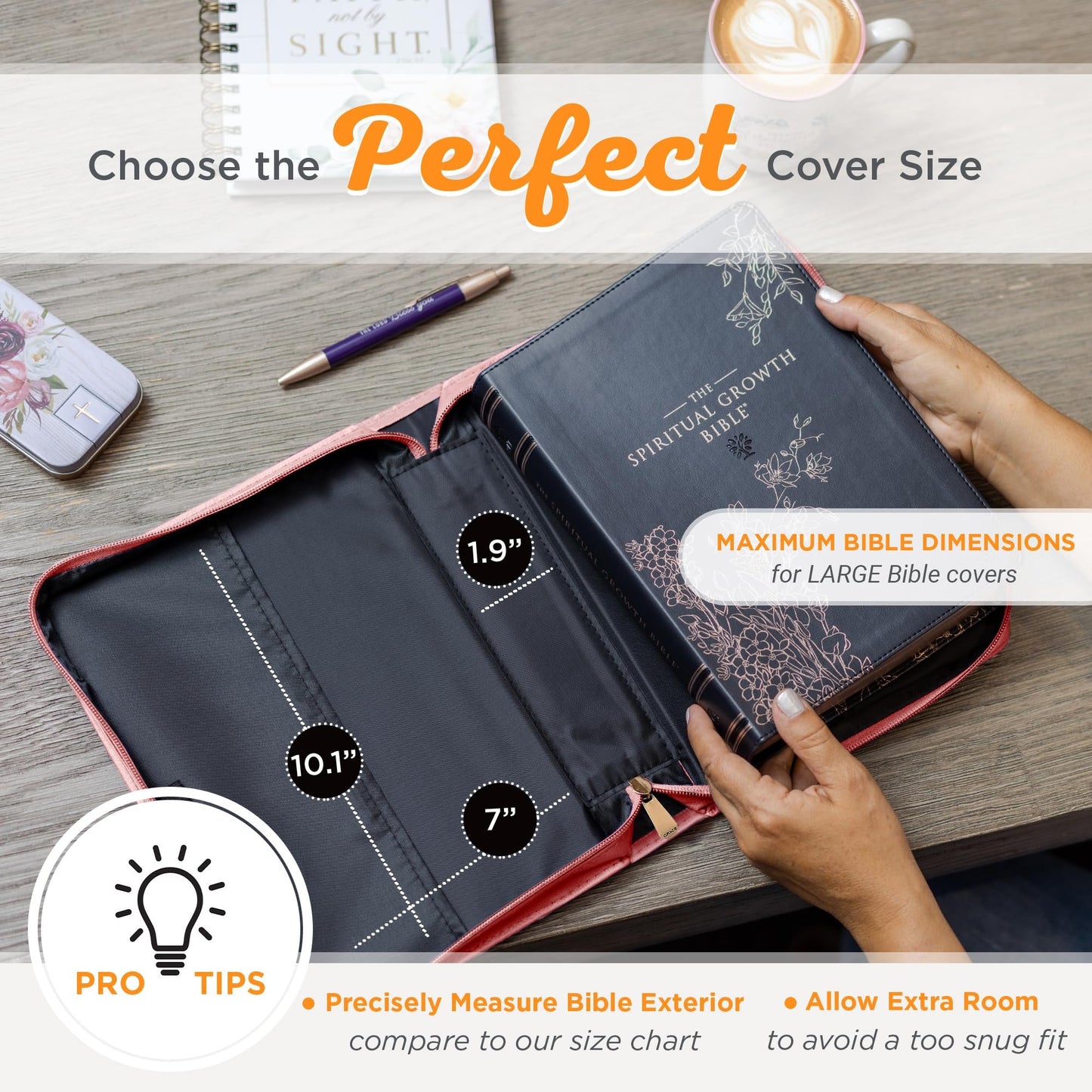 Christian Art Gifts Pink & Gold Floral Faux Leather Fashion Bible Cover for Women: Everything Through Christ - Phil. 4:13 Inspirational Scripture w/Sleeves, Pocket, Pen Loops to Organize, Pink