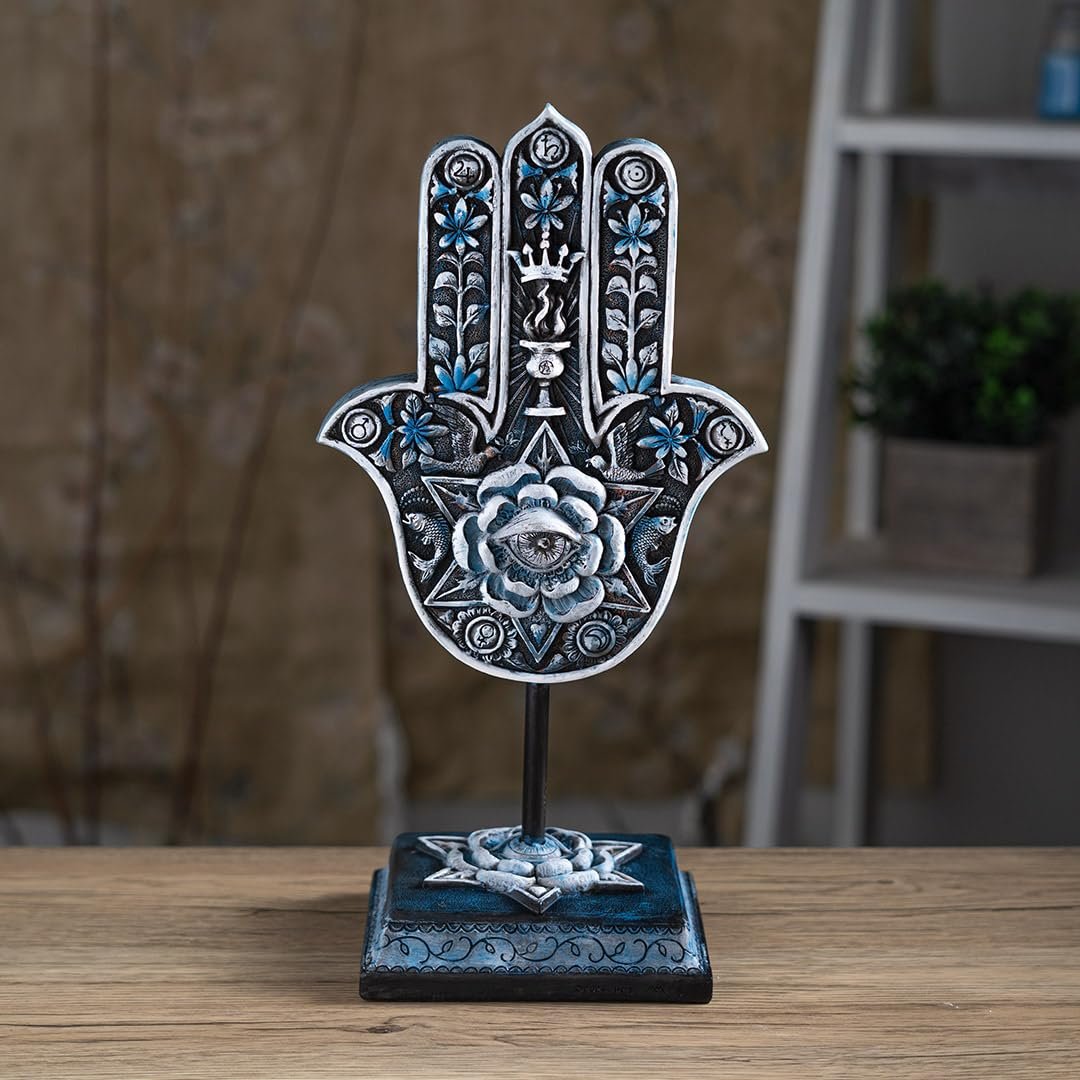 Pacific Giftware Hamsa Hand Statue Mystical Protection Symbol with Floral and Celestial Accents Ideal for Spiritual Home Decor Indoor Living Room Decor