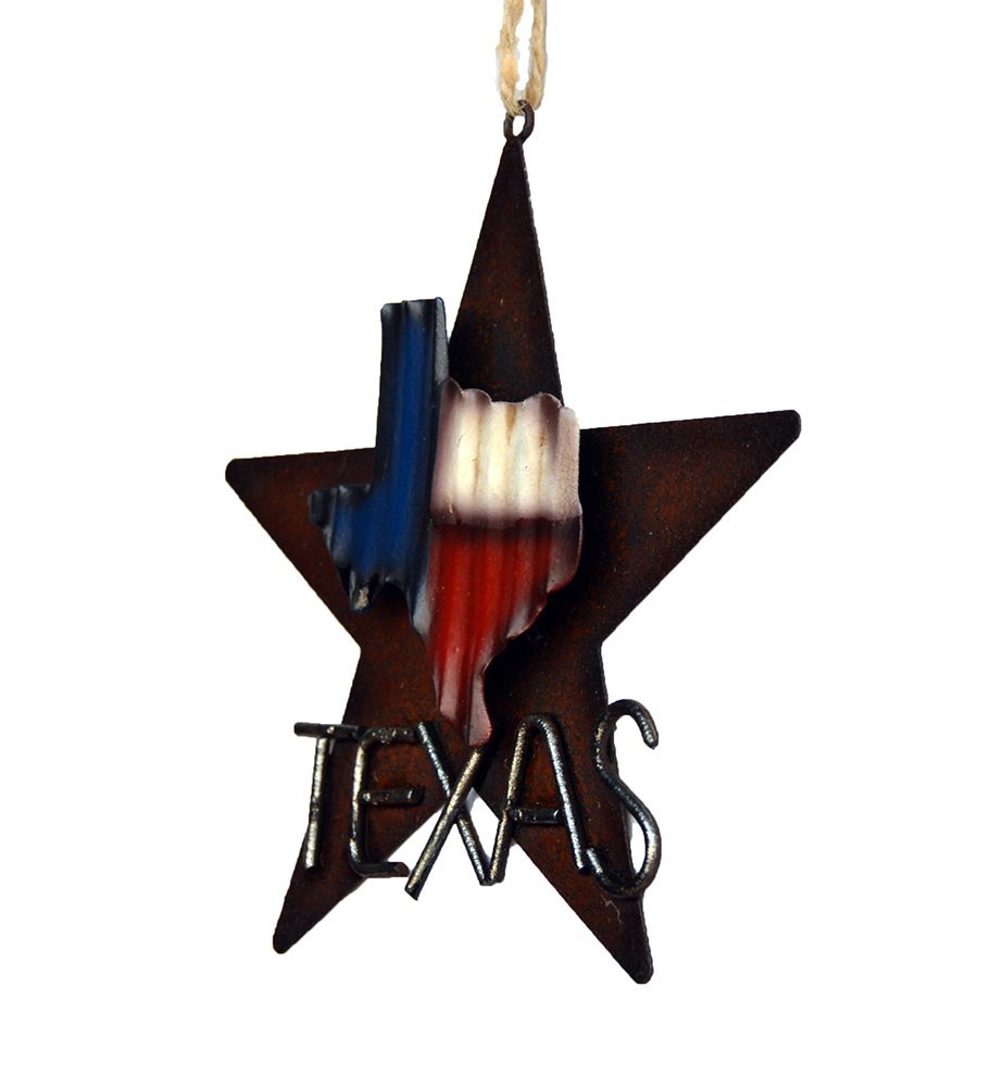 Deleon Collections Western Rustic Lone Star 3-D Texas Map Christmas Ornament - Metal/Tin - or Tree or Wall Hanging