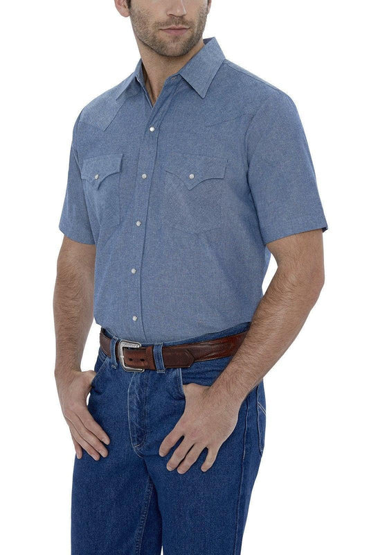 Ely Cattleman Men's Tall Size Short Sleeve Chambray Workshirt, Blue, 2XLT