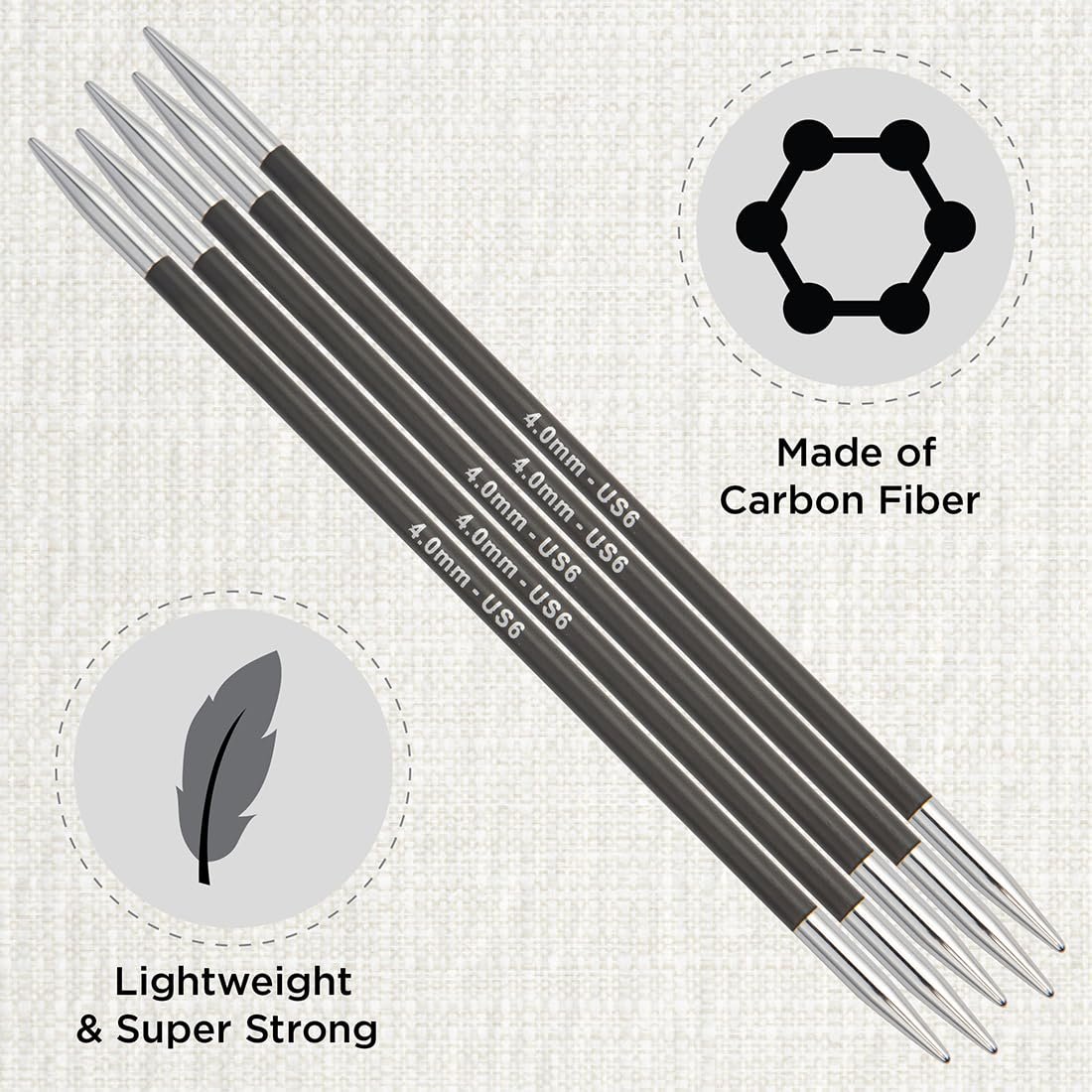 KnitPro Karbonz Double Pointed Needles 8" (20cm) | US Size 6 (4mm)