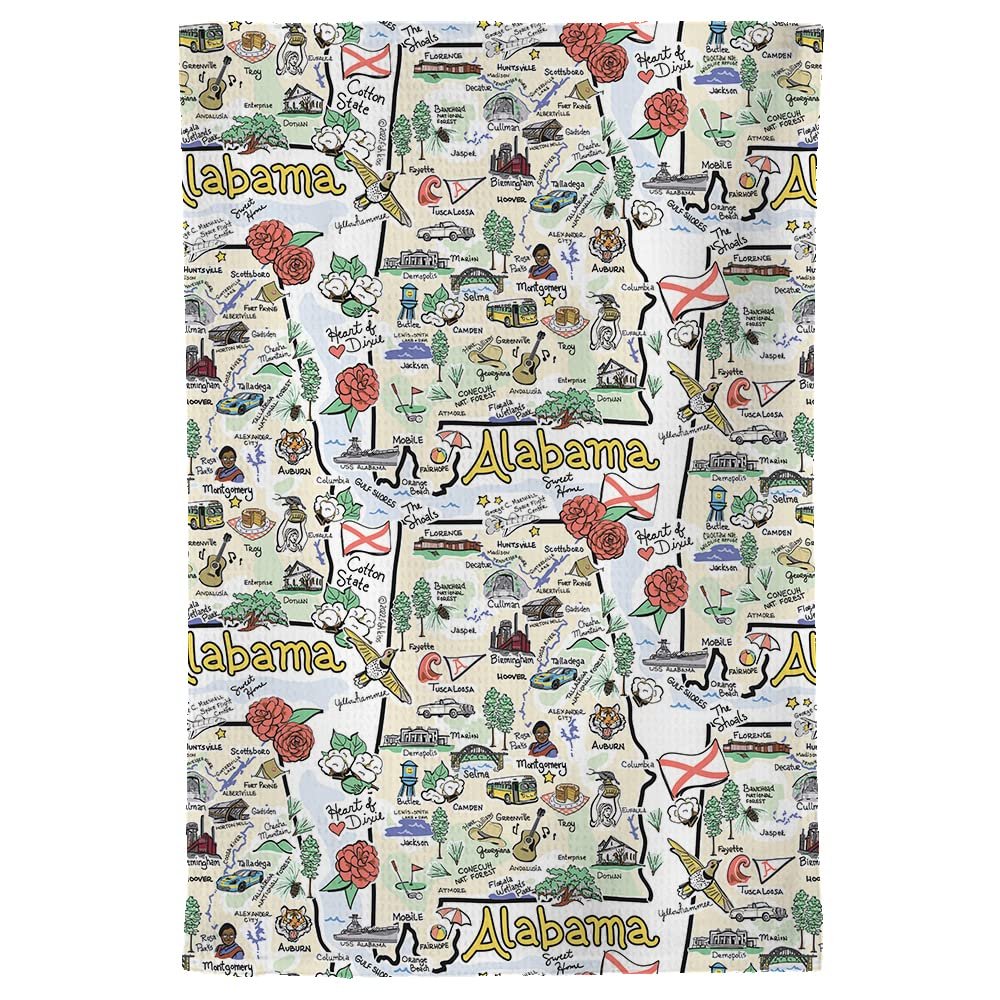 Fish Kiss 16"x24" Map Towel is 100% Microfiber Waffle Weave Help You Explore in Detail – Our Super Absorbent & Soft, Machine Washable State Map Towel is Stain & Wrinkle Resistant