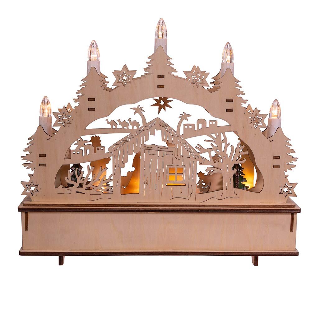 Kurt S. Adler 11-Inch Battery-Operated Light-Up Wooden Nativity Scene with Candles