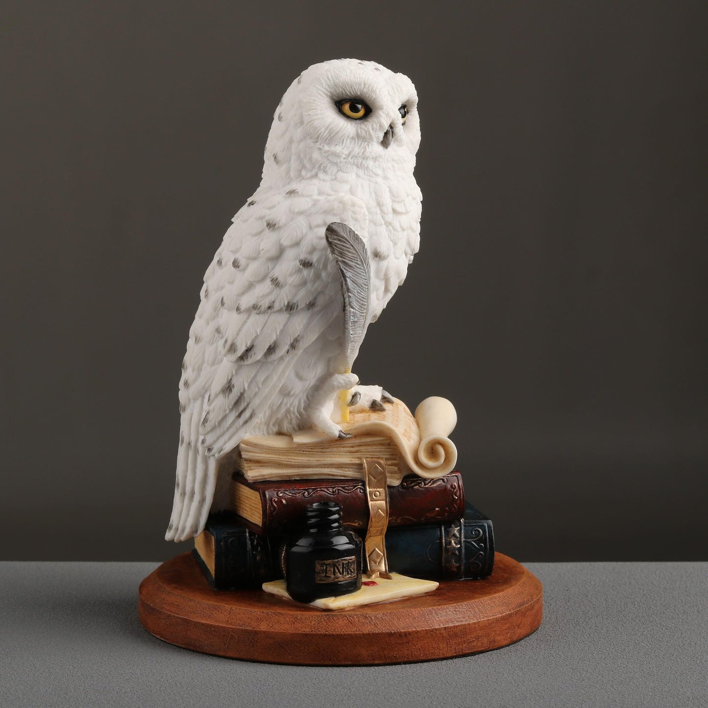 Veronese Design 5 3/4 Inch Snowy Owl Scripting Scholar Resin Hand Painted Animal Sculpture Home Decor Collectibles