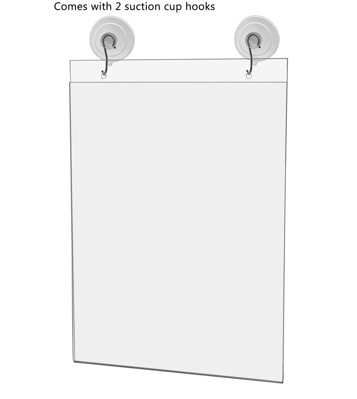Marketing Holders Window Mount Sign Holder for 8.5" x 11" Advertisements and Hours of Operation in Retail Stores and Offices Double Sided View Clear Acrylic with Suction Cup Hooks