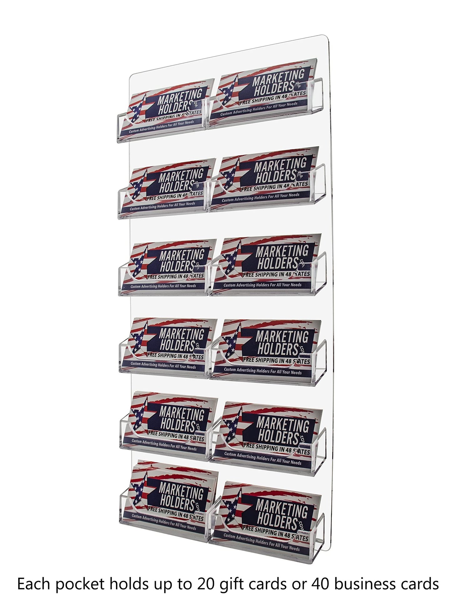 Marketing Holders Wall Business Card Holder with Hanging Hardware for 3.5" x 2" Gift Cards Clear Acrylic 8 Slot Display Holds 50 Contact or 30 Membership Cards No Assembly