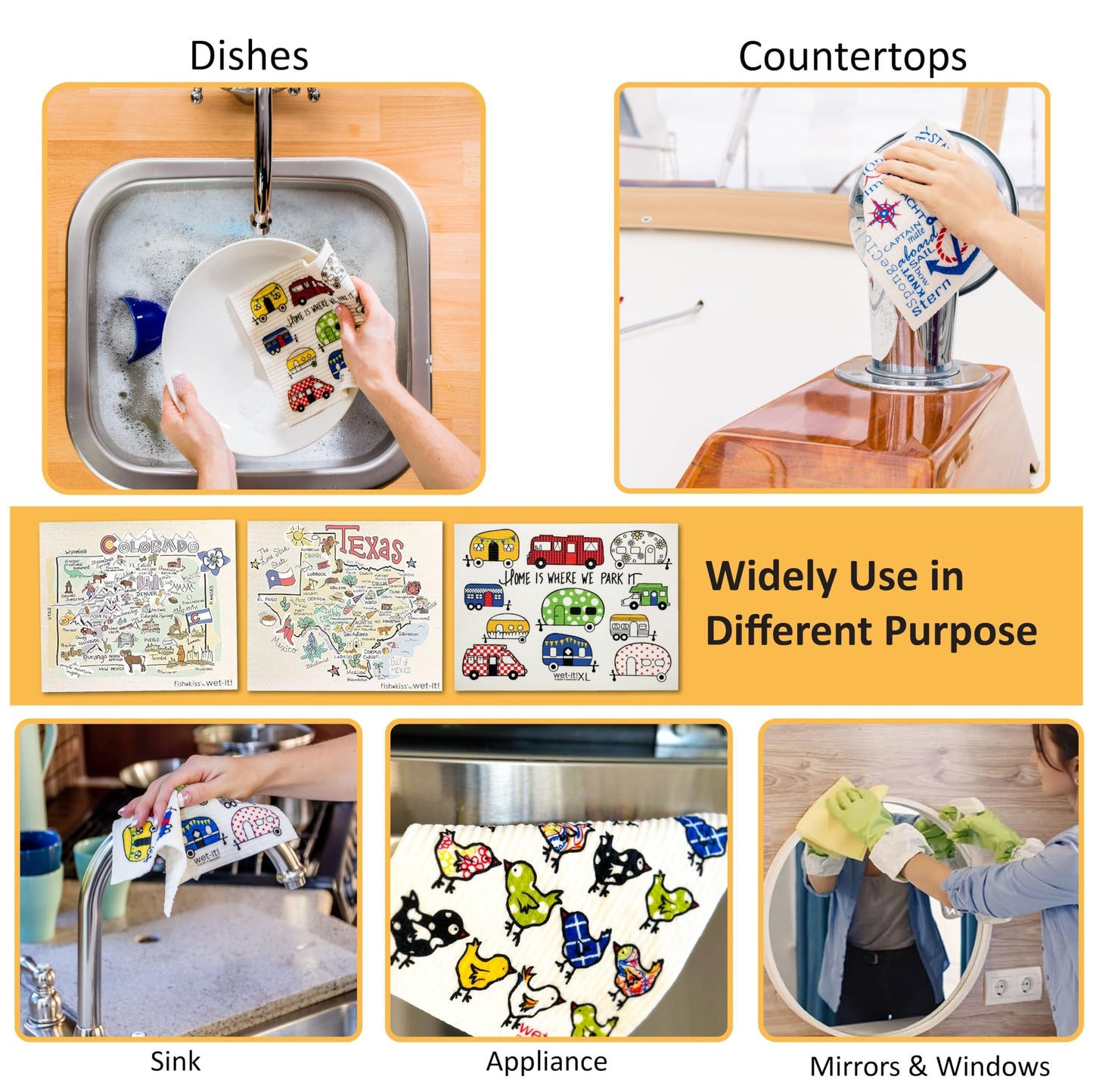 Wet-It! Swedish Dishcloth States – Reusable Paper Towels, Highly Absorbent & Biodegradable Dish Cloths, Non-Scratch, Durable, Machine Washable Cleaning Towels