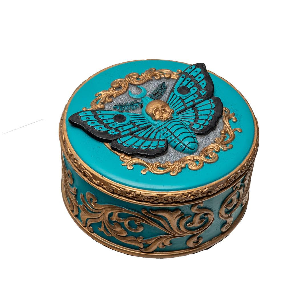 Pacific Giftware Death Moth Keepsake Box Mystical Skull and Winged Design Jewelry Box on Turquoise Resin Ideal for Gothic Decor
