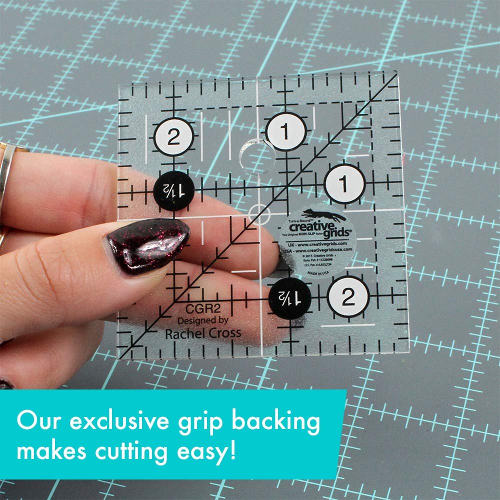 Creative Grids Quilt Ruler 2-1/2in x 2-1/2in Square – CGR2 – Made in USA, Non-Slip Grip Acrylic Quilting, Sewing, Crafting, Patchwork Ruler for Measuring & Cutting Fabric