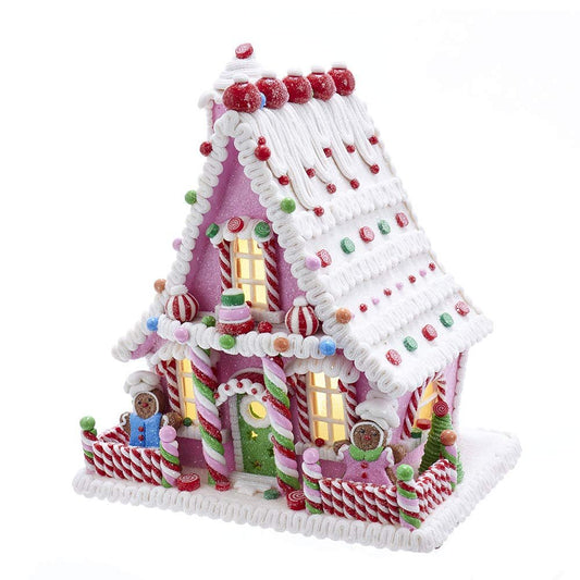 Kurt Adler 10-Inch Pink Battery-Operated Candy LED Gingerbread House Table Piece