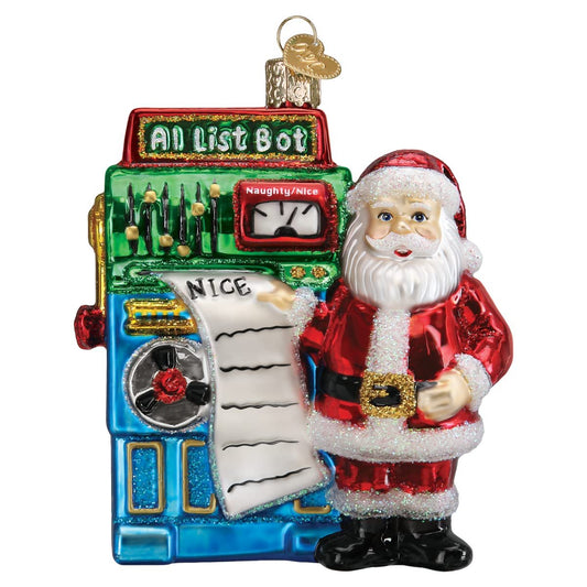 Old World Christmas Santa's AI List Bot Glass Blown Ornament for Christmas Tree