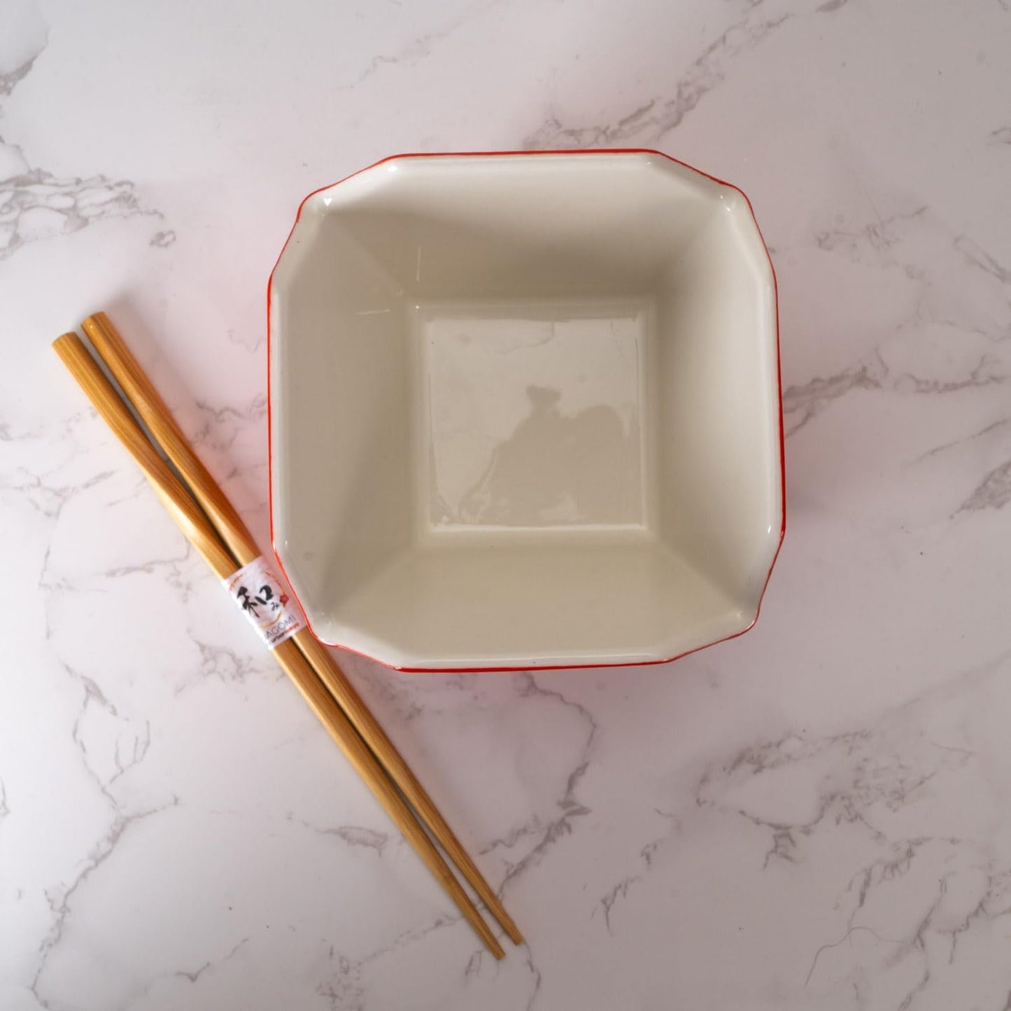 Urban Tokyo Chinese Takeout Box Style Porcelain Bowl With Chopsticks 18 fl oz Square Box Shape Rice Noodles Pasta To Go Box Shaped Bowl Microwave Dishwasher Safe (Classic Pagoda)