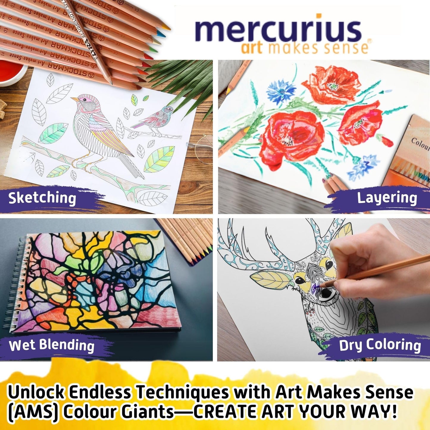 Mercurius AMS Color Giant Pencils, Set of 12 in Tin Case