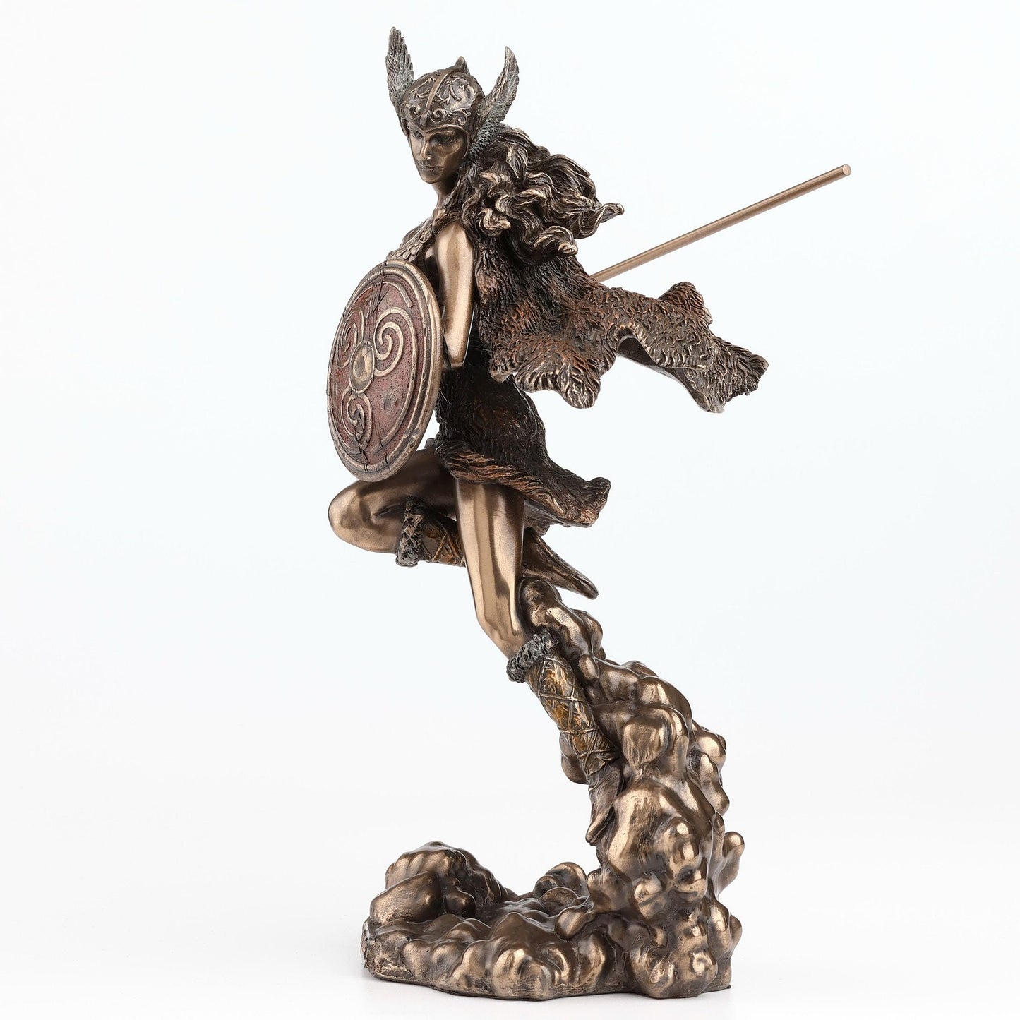 Veronese Design 9 1/4 Inch Norse Goddess Valkyrie Wielding Spear and Shield Cold Cast Resin Bronze Finish Statue Sculpture