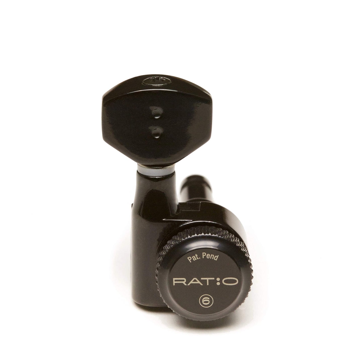 Ratio Locking Guitar Tuners – 6-in-Line – 39:1–12:1 Calibrated Gears – Black Chrome – Staggered Posts – Right Hand – InvisoMatch No-Drill Plates Included