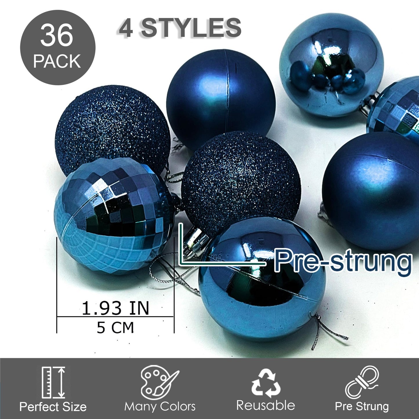 allgala 36 PK 2 Inch (5CM) Christmas Ornament Balls for Xmas Tree-4 Style-