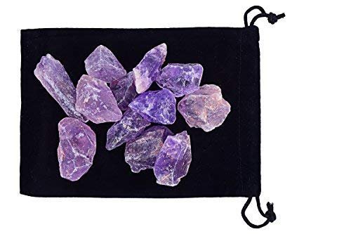 Zentron Rough Amethyst Crystals in Velvet Bag Large 1" Raw Gemstones for Wire Wrapping, Polishing, Tumbling, Reiki and Wicca (1 Pound)