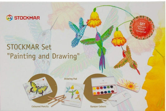 Stockmar Art Set: Opaque Colors, 18 FSC Certified Hexagonal Colored Pencils +1 Graphite Pencils and Drawing Pad (120 GSM)