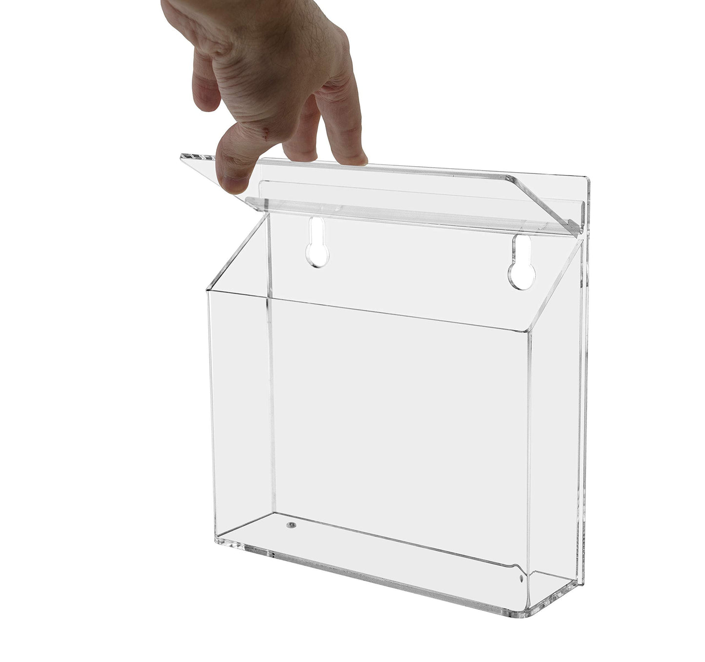Marketing Holders Outdoor Brochure Holder Holds 7.5" x 5.5" Advertising Postcards Clear Acrylic Wall Mount Box with Lid Includes Sticker and Adhesive Strips