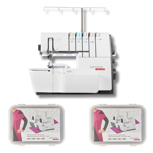 Bernette B68 Airlock Serger Sewing Machine | Adjustable Stitch Length, 1300SPM, LED Light, 5 Thread Options, Presser Foot Adjustment | Free 6 Pcs Overlock Foot Kit & 7 Pcs Coverstitch Foot Kit