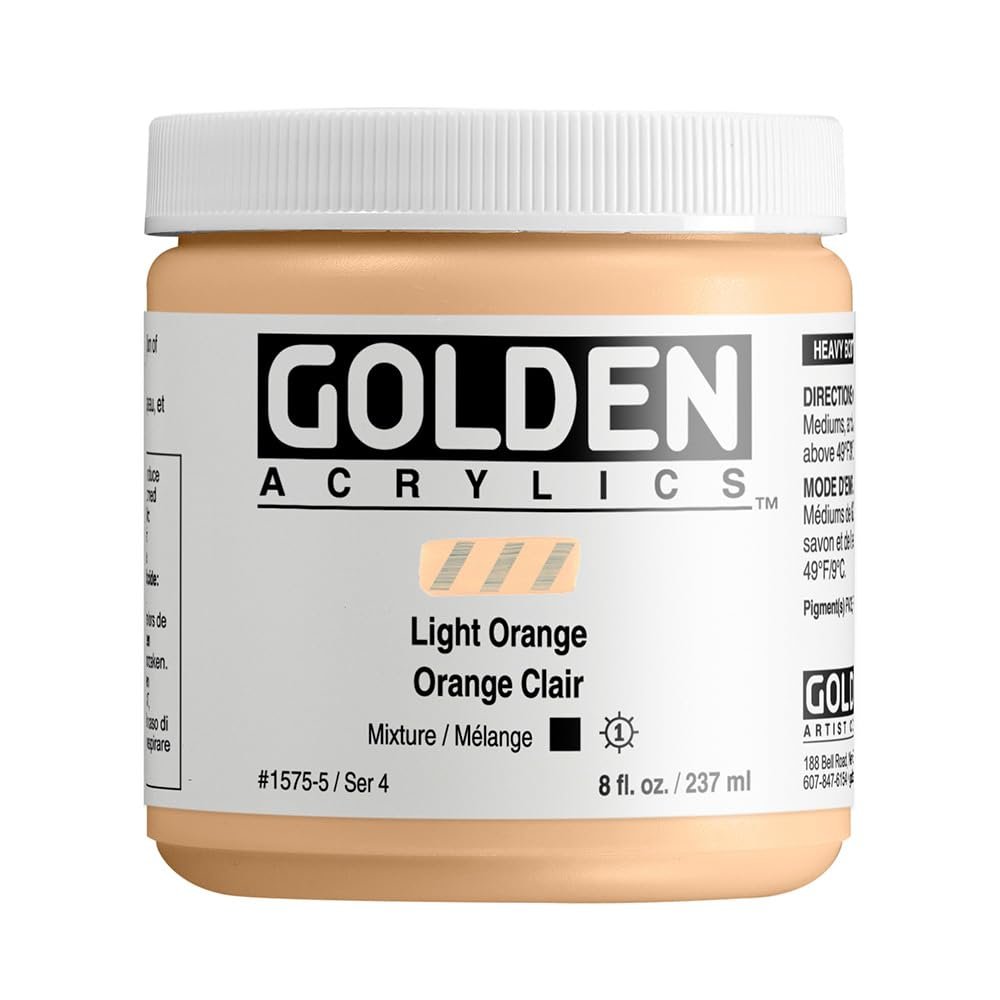 Heavy Body Acrylics by GOLDEN, Light Orange, 8 fl. oz. Jar, Professional Acrylic Paint, Opaque