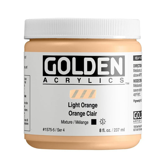 Heavy Body Acrylics by GOLDEN, Light Orange, 8 fl. oz. Jar, Professional Acrylic Paint, Opaque