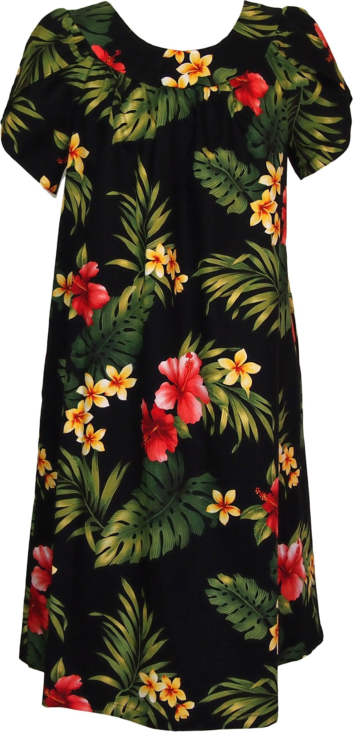 RJC Women's Tropical Summer Hibiscus Tea Length Hawaiian Muumuu House Dress Black 3X