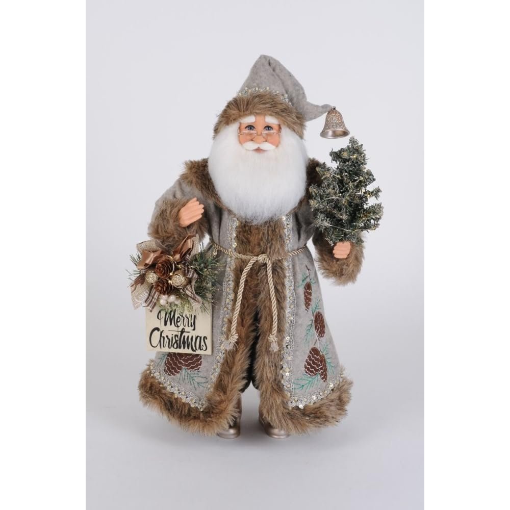 Karen Didion Lighted Silver Pine Santa Figurine Polyresin