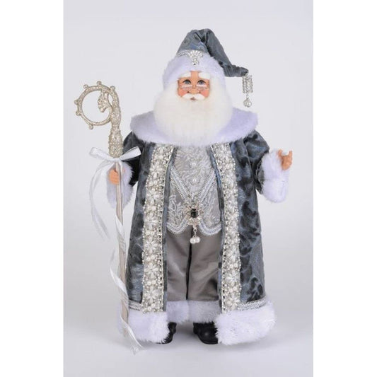 Karen Didion Winter Frost Santa Decorative Santa Claus Figurine White with Glitter