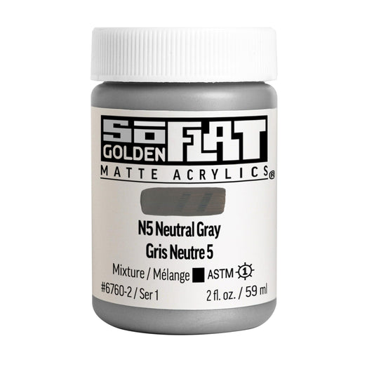 SoFlat Matte Acrylics by GOLDEN, N5 Neutral Gray, 2 fl. oz. Jar, Professional Acrylic Paint, Opaque