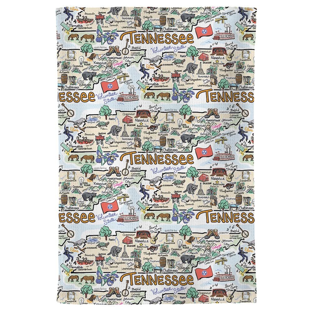 Fish Kiss 16"x24" Map Towel is 100% Microfiber Waffle Weave Help You Explore in Detail – Our Super Absorbent & Soft, Machine Washable State Map Towel is Stain & Wrinkle Resistant